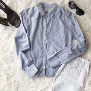 LOFT  blue/white stripe button down nautical top M